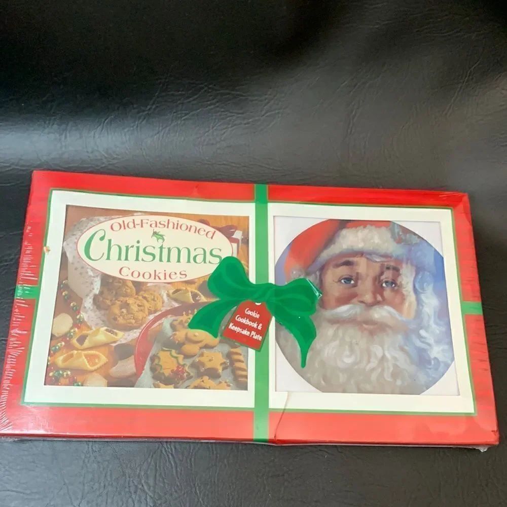 Old Fashioned Christmas Cookies Recipe Cookbook & Santa Keepsake 8 1/4 In Plate